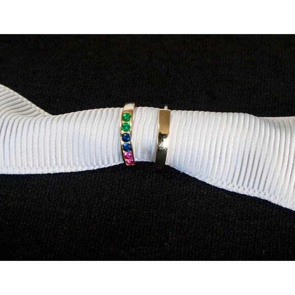 10K Gold Tiny Hoop Earrings, Multi-Color Rainbow CZ Gemstone, 11mm Everyday Wear - Picture 5 of 6